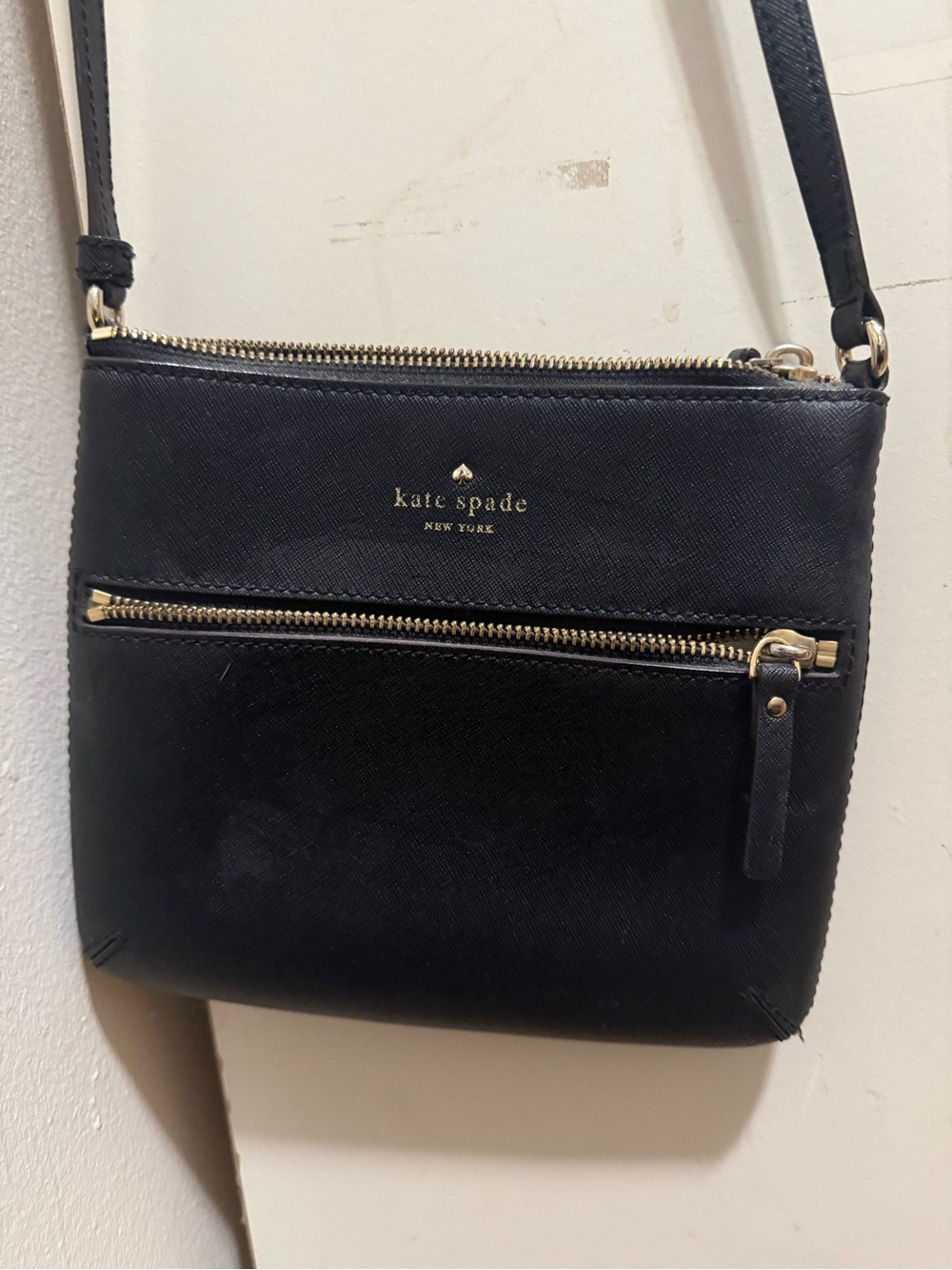 kate spade Black Saffiano Leather Crossbody with Gold Hardware
